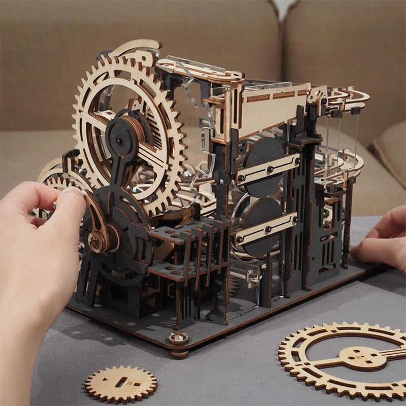 Robotime Rokr Marble Run Set 5 Kinds 3D Wooden Puzzle DIY Model Building Block Kits Assembly Toy Gift for Teens Adult Night City